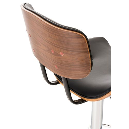 Tabouret De Bar Chaise De Bar X1 Capitonné En Pvc Noir Et Bois Couleur Noyer Pieds En Métal Chromé