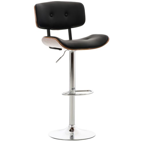 Tabouret De Bar Chaise De Bar X1 Capitonné En Pvc Noir Et Bois Couleur Noyer Pieds En Métal Chromé