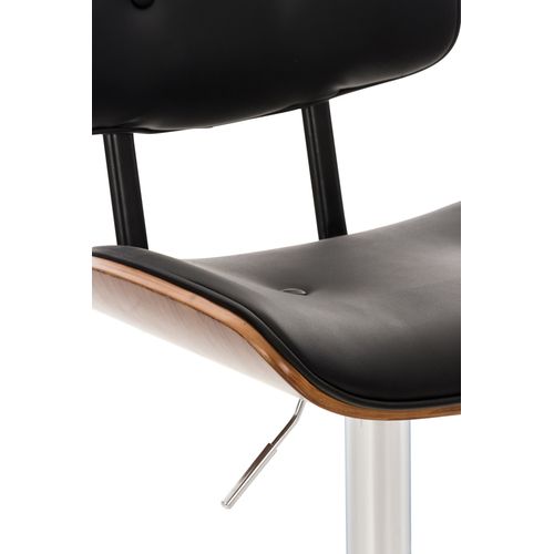 Tabouret De Bar Chaise De Bar X1 Capitonné En Pvc Noir Et Bois Couleur Noyer Pieds En Métal Chromé