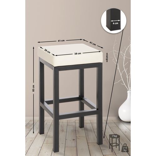Tabouret De Bar X1 Avec Repose-pieds Design Simple Hauteur D'assise 85 Cm En Pvc Crème Et Support