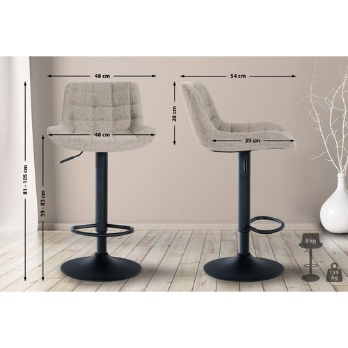 Tabouret De Bar X1 Structure Métallique Noir Assise En Tissu Taupe Avec Surpiqûres 10_0005448