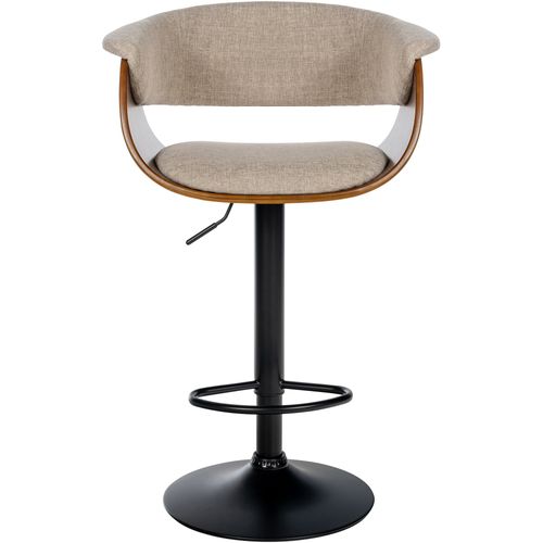 Tabouret De Bar Design Moderne Siège Réglable En Hauteur Et Pivotant En Tissu Crème Coque En Bois