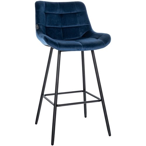 Tabouret De Bar X1 Avec Repose-pieds Revêtement En Velours Bleu Piètement à Quatre Pieds En Métal