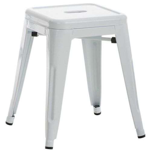 Tabouret Bas Design Industriel Hauteur Fixe 46 Cm En Métal Blanc 10_0005492