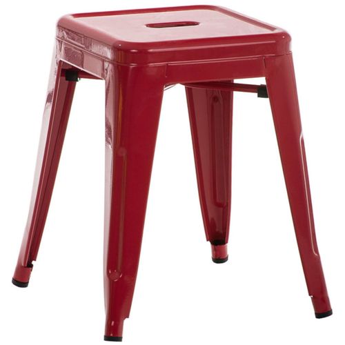 Tabouret Bas Design Industriel Hauteur Fixe 46 Cm En Métal Rouge 10_0005493