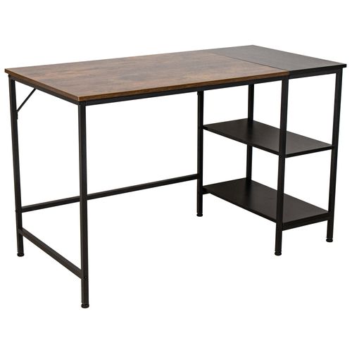 Bureau Table D'ordinateur Avec 3 Espaces De Rangement En Métal Noir Et Mdf Marron 10_0005523