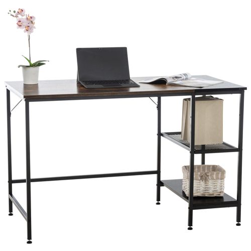 Bureau Table D'ordinateur Avec Cadre En Tubes D'acier Et Colonne De Rangement Métal Noir