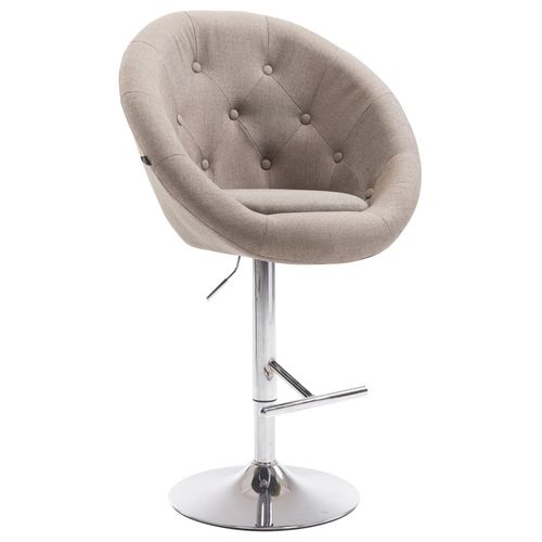 Tabouret De Bar Design Moderne Forme Oeuf Capitonné Avec Repose-pieds En Métal Chromé Tissu Taupe