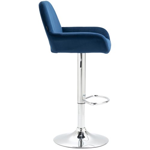 Lot De 2 Tabourets De Bar Repose-pieds En Forme D'arc En Métal Chromé Assise En Velours Bleu Tdb10