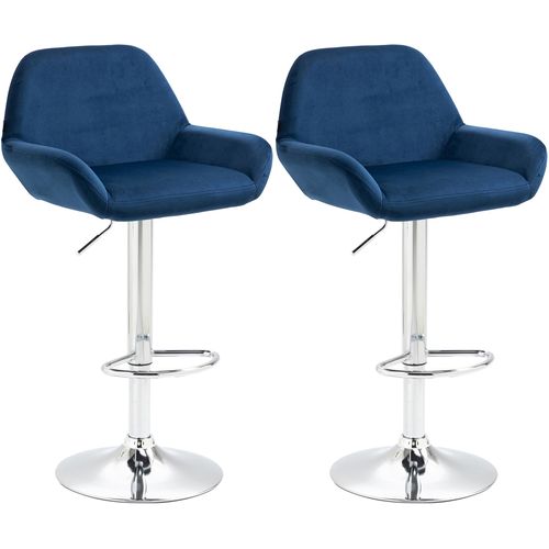 Lot De 2 Tabourets De Bar Repose-pieds En Forme D'arc En Métal Chromé Assise En Velours Bleu Tdb10