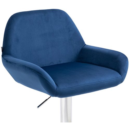 Lot De 2 Tabourets De Bar Repose-pieds En Forme D'arc En Métal Chromé Assise En Velours Bleu Tdb10