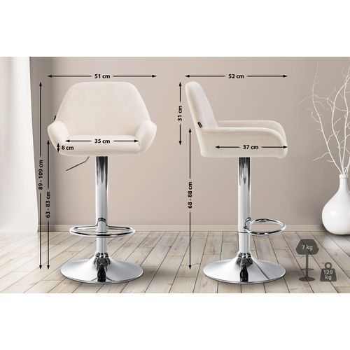 Lot De 2 Tabourets De Bar Repose-pieds En Forme D'arc En Métal Chromé Assise En Velours Crème Tdb1
