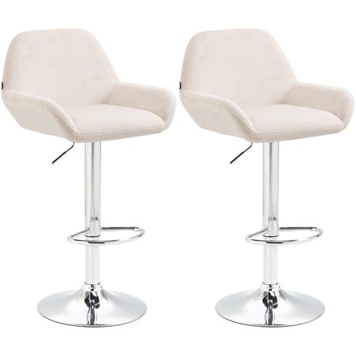 Lot De 2 Tabourets De Bar Repose-pieds En Forme D'arc En Métal Chromé Assise En Velours Crème Tdb1