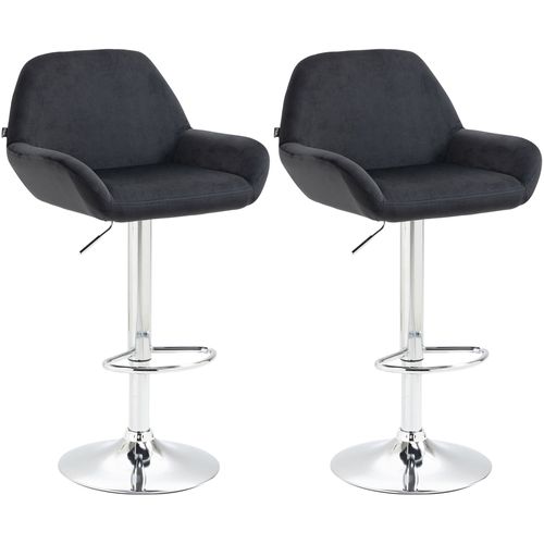 Lot De 2 Tabourets De Bar Repose-pieds En Forme D'arc En Métal Chromé Assise En Velours Noir Tdb10