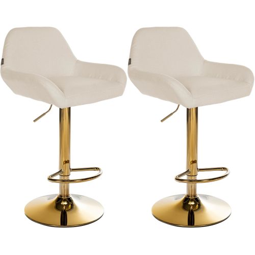 Lot De 2 Tabourets De Bar Repose-pieds En Forme D'arc En Métal Doré Assise En Tissu Crème Tdb10792