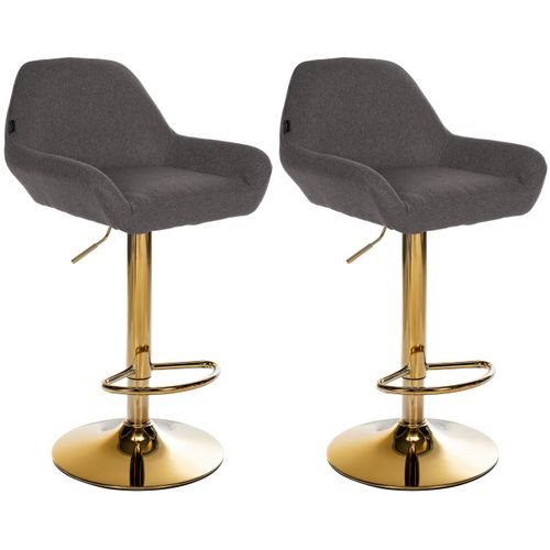 Lot De 2 Tabourets De Bar Repose-pieds En Forme D'arc En Métal Doré Assise En Tissu Gris Foncé Tdb
