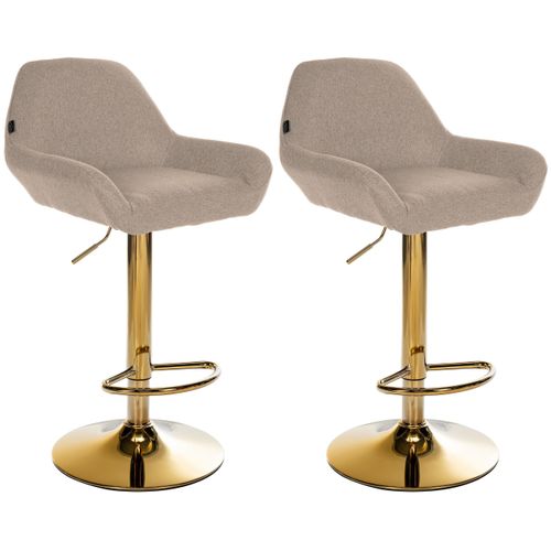 Lot De 2 Tabourets De Bar Repose-pieds En Forme D'arc En Métal Doré Assise En Tissu Taupe Tdb10796