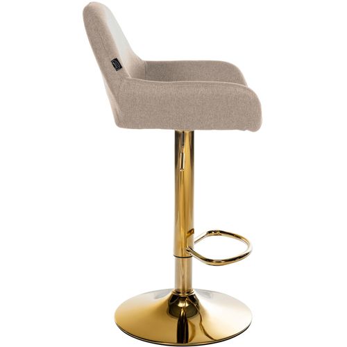 Lot De 2 Tabourets De Bar Repose-pieds En Forme D'arc En Métal Doré Assise En Tissu Taupe Tdb10796