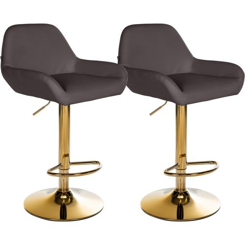 Lot De 2 Tabourets De Bar Repose-pieds En Forme D'arc En Métal Doré Assise En Pvc Marron Tdb10797