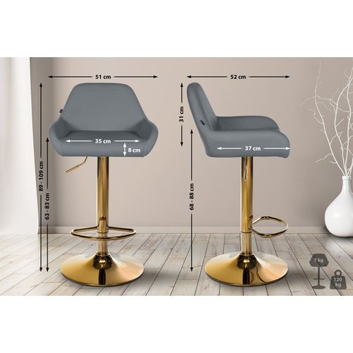 Lot De 2 Tabourets De Bar Repose-pieds En Forme D'arc En Métal Doré Assise En Pvc Gris Tdb10798