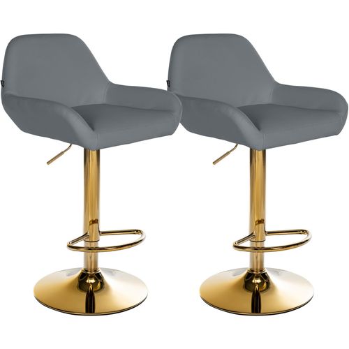 Lot De 2 Tabourets De Bar Repose-pieds En Forme D'arc En Métal Doré Assise En Pvc Gris Tdb10798