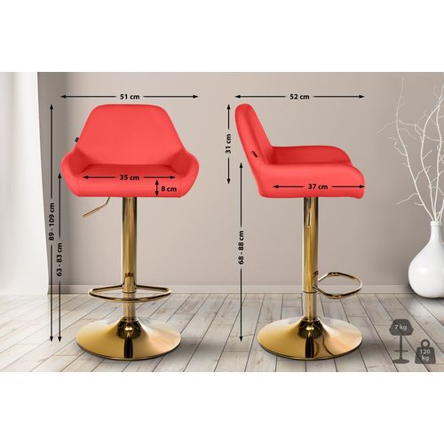 Lot De 2 Tabourets De Bar Repose-pieds En Forme D'arc En Métal Doré Assise En Pvc Rouge Tdb10799