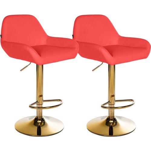 Lot De 2 Tabourets De Bar Repose-pieds En Forme D'arc En Métal Doré Assise En Pvc Rouge Tdb10799