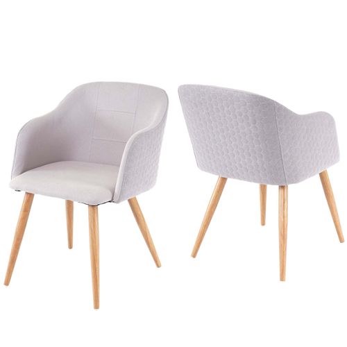 2x Chaises De Salle à Manger Cuisine Design Rétro Accoudoirs Tissu Gris Clair Pieds En Métal Aspec
