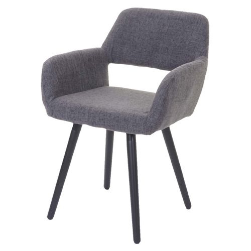 Chaise Fauteuil De Salle à Manger Bureau Rétro En Tissu Gris Pieds Foncés 04_0002150