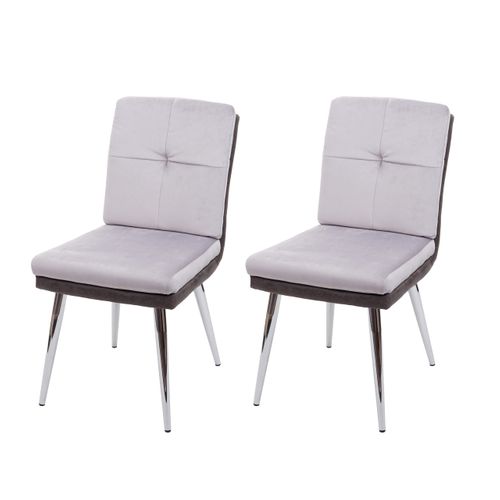2x Chaises De Salle à Manger Cuisine Synthétique Velours Métal Gris Design Moderne Et Chic 04_0000