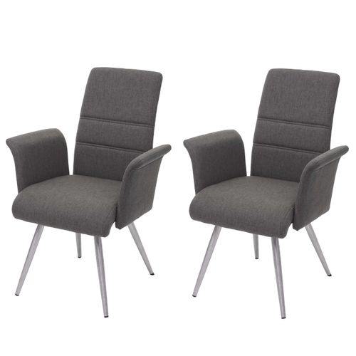 2x Chaises De Salle à Manger Cuisine Avec Accoudoir Tissu Et Acier Inoxydable Gris-brun 04_0000403