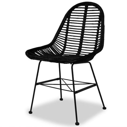 Set De 2 Chaises De Salle à Manger Style Colonial En Rotin Naturel Noir Pieds En Fer Forgé Dec0255