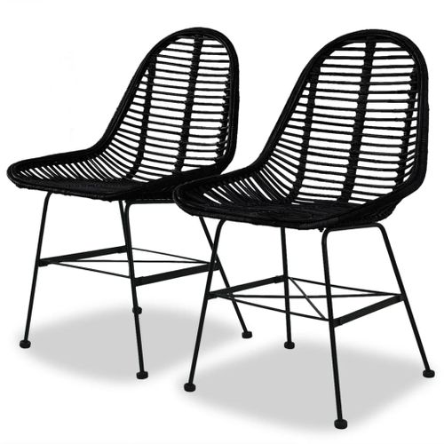 Set De 2 Chaises De Salle à Manger Style Colonial En Rotin Naturel Noir Pieds En Fer Forgé Dec0255