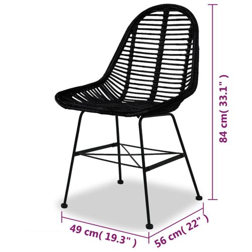 Set De 2 Chaises De Salle à Manger Style Colonial En Rotin Naturel Noir Pieds En Fer Forgé Dec0255