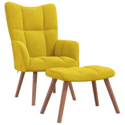 Fauteuil Lounge Chaise De Canapé Design Moderne Avec Repose-pied En Velours Jaune Moutarde Dec0265