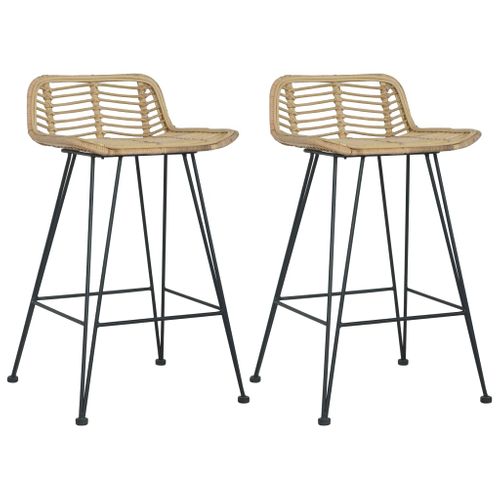 Tabourets De Bar X2 Chaises Haute Avec Repose-pieds En Rotin Naturel Brun Dec029406
