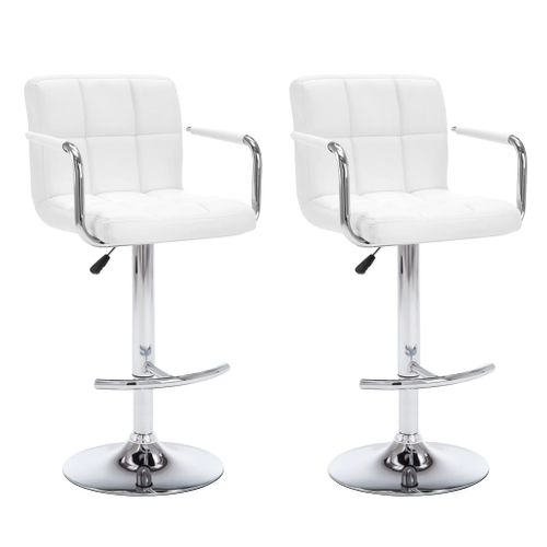 Lot De 2 Tabourets De Bar Chaises Hautes Avec Coutures Carrées En Pvc Blanc Et Acier Dec029615