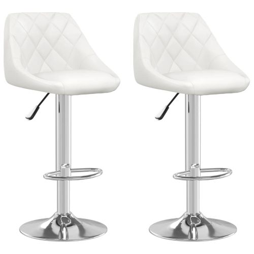 Lot De 2 Tabourets De Bar Chaises Hautes Avec Coutures Losange Siège En Pvc Blanc Cadre En Acier