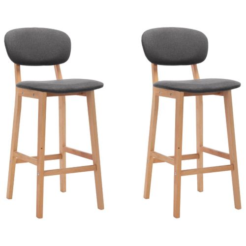 Lot De 2 Tabourets De Bar Chaises Hautes Avec Repose-pied Intégré En Tissu Gris Foncé Et Bois Dec0