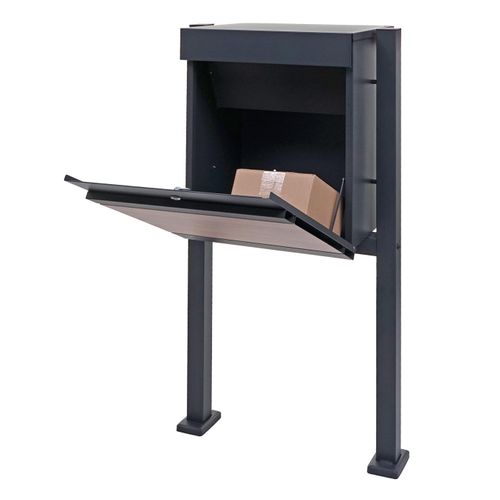 Boîte à Colis Sur Pieds En Métal Galvanisé Aspect Bois Anthracite 120x59x36 Cm 04_0005908