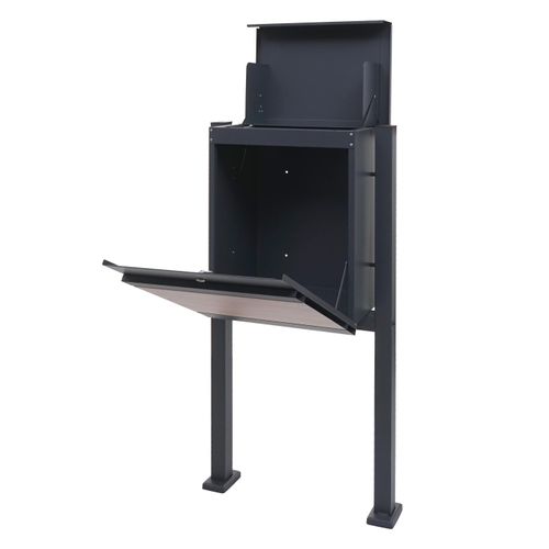 Boîte à Colis Sur Pieds En Métal Galvanisé Aspect Bois Anthracite 120x59x36 Cm 04_0005908