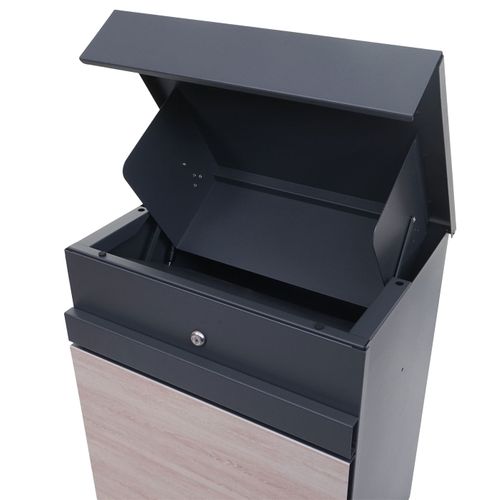 Boîte à Colis Sur Pieds En Métal Galvanisé Aspect Bois Anthracite 120x59x36 Cm 04_0005908