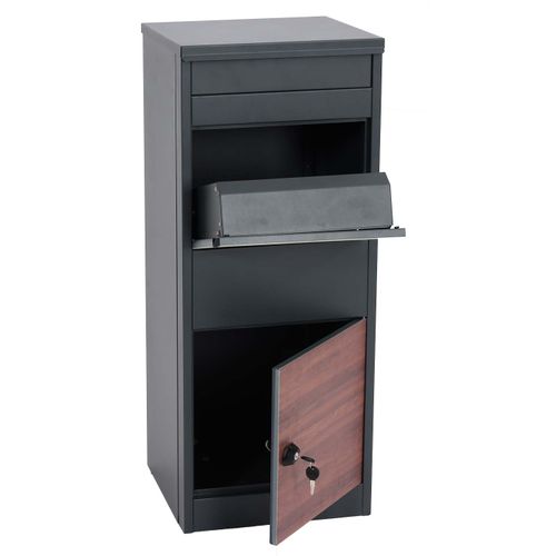 Boîte à Colis Boîte Aux Lettres Sur Pied Acier Galvanisé Anthracite Aspect Bois Foncé 04_0005913