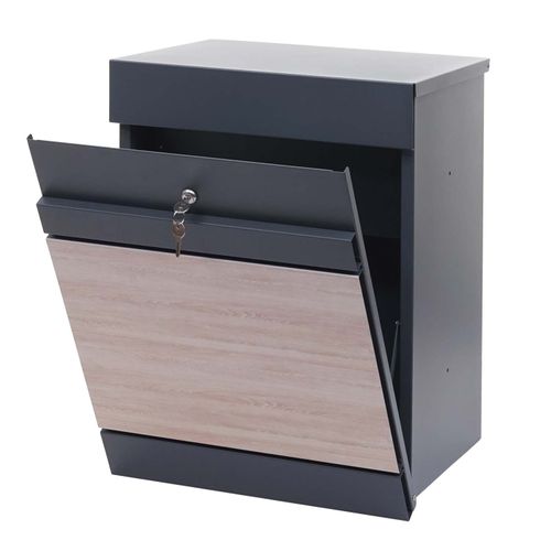 Boîte à Colis Mural Compartiment à Colis Boîte Aux Lettres En Métal Galvanisé Aspect Bois Anthraci