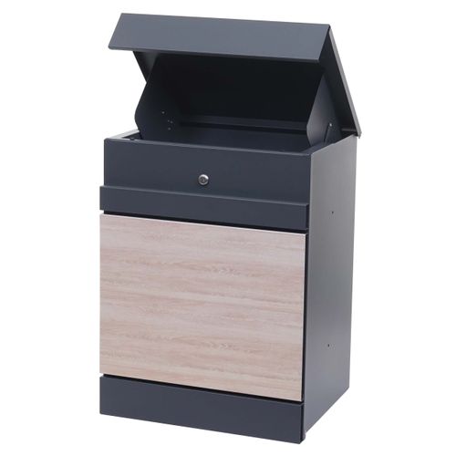 Boîte à Colis Mural Compartiment à Colis Boîte Aux Lettres En Métal Galvanisé Aspect Bois Anthraci