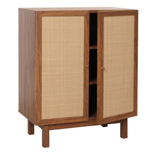 Buffet Avec 3 Compartiments De Rangement En Bois De Manguier Kubu Rotin 98x79x42 Cm Aspect Noyer 0