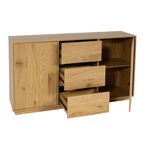 Buffet Commode 3 Tiroirs 4 Compartiments De Rangement Avec 2 Portes 86x160x40 Cm Aspect Chêne 04_0