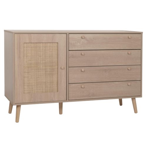 Buffet Avec Compartiment De Rangement En Kubu Bois De Rotin Mélaminé Aspect Chêne 04_0005993