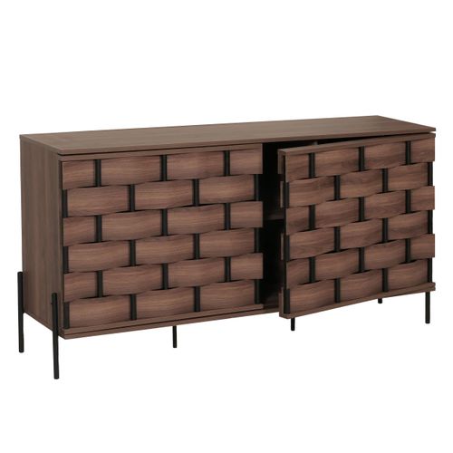 Buffet Portes à Ouverture Par Pression Aavec Six Compartiments De Rangement 152x80x40 Cm Marron 04