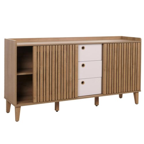 Buffet Avec 4 Compartiments De Rangement Et 3 Tiroirs En Bois De Manguier 81x150x40 Cm 04_0005998
